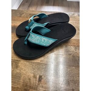 Teva Flip Flops Womens 7 Teal Olowahu Paisley Mush Strappy Sandals 1019043